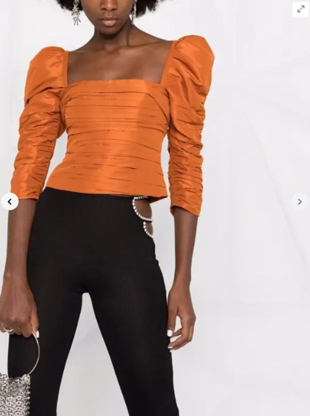 Self Portrait Top 0 Cinnamon Taffeta Puff Sleeve Cropped Rust Modern Regencycore